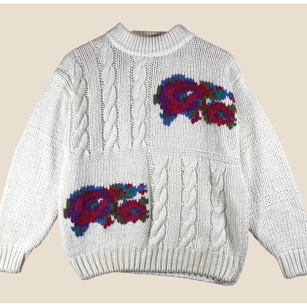 vintage granny core sweater floral chunky M cottagecore softgirl kawaii romantic